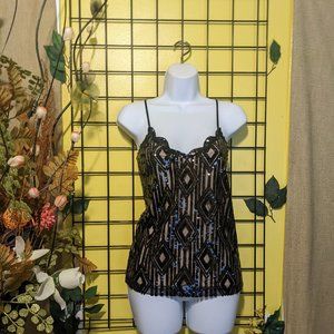 Ladies black sequins spaghetti scrap blouse